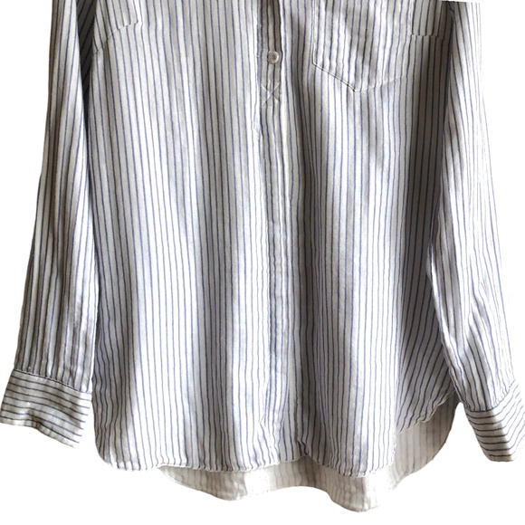 Striped White Button-Up Women's Top - Picture 3 of 12